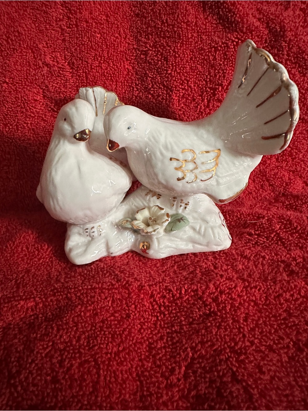 White Ceramic Dove Figurine Pair with Gold Accents